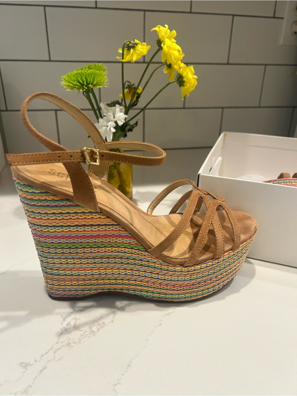 SHUTZ Platform Wedge Rainbow Espadrille Sandals 8.5